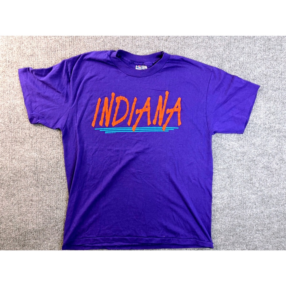 Vintage 90s Hanes Indiana T-Shirt Mens Large Purple Cotton Blend USA Made 1992